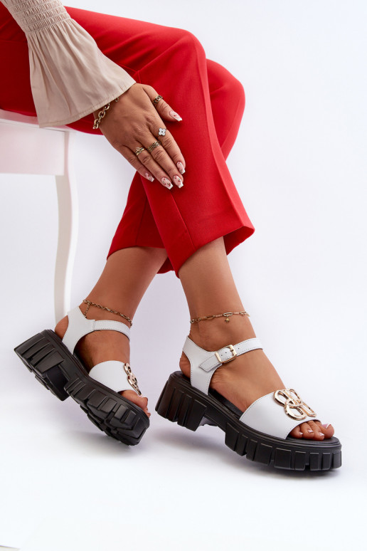 White Women's Leather Sandals with... White Women's Leather Sandals with...