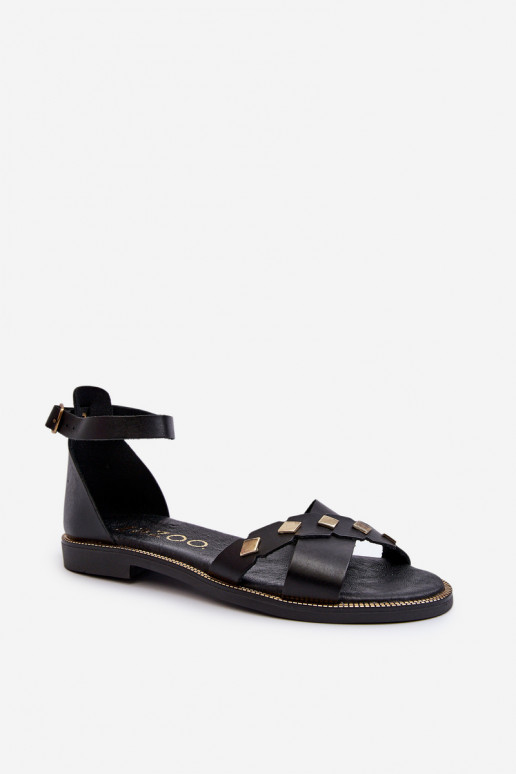 Zazoo Flat Women's Leather Sandals Black