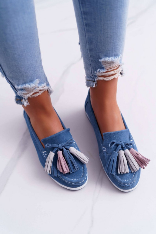 Suede Loafers With Bow And Fringes... Suede Loafers With Bow And Fringes...