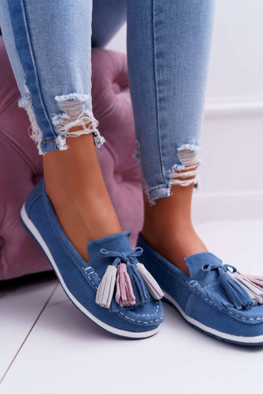 Suede Loafers With Bow And Fringes... Suede Loafers With Bow And Fringes...