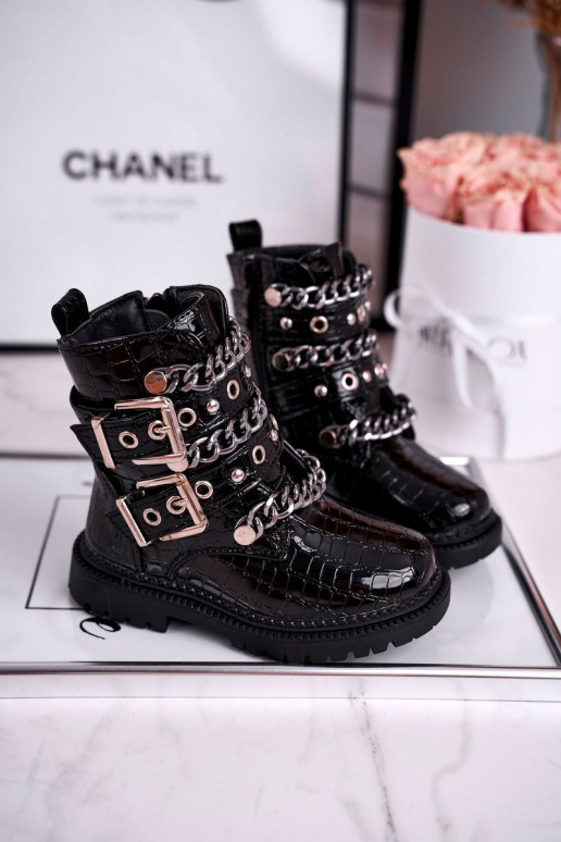 black Women's boots Potocki with chain