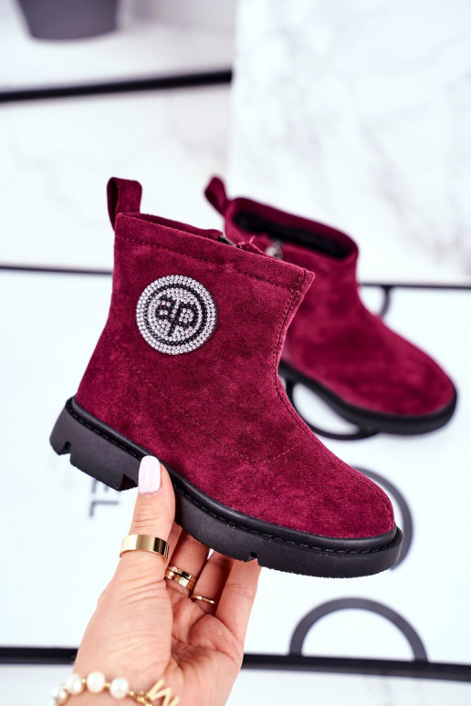 Children's boots in burgundy color