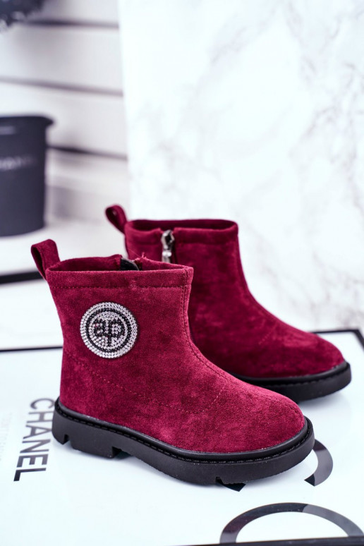 Children's boots in burgundy color