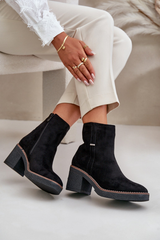 Women's Heeled Boots Insulated Eco Suede Black Arkesia Women's Heeled Boots Insulated Eco Suede Black Arkesia