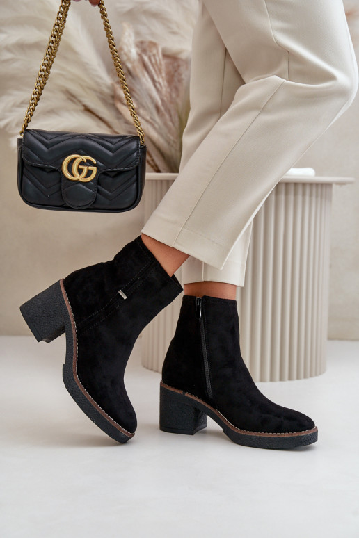 Women's Heeled Boots Insulated Eco Suede Black Arkesia Women's Heeled Boots Insulated Eco Suede Black Arkesia