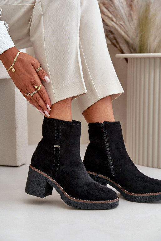 Women's Heeled Boots Insulated Eco Suede Black Arkesia Women's Heeled Boots Insulated Eco Suede Black Arkesia