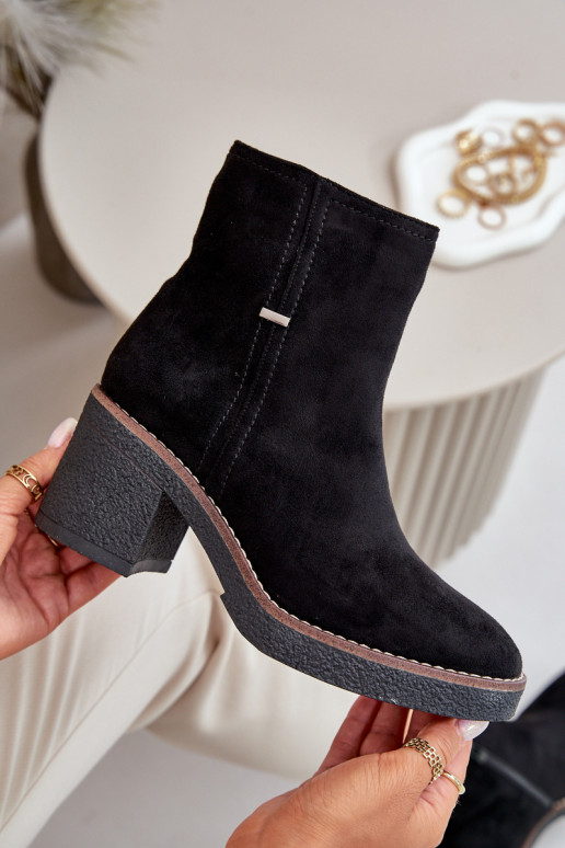 Women's Heeled Boots Insulated Eco Suede Black Arkesia Women's Heeled Boots Insulated Eco Suede Black Arkesia