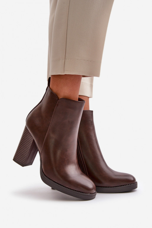 Insulated Women's Heeled Boots Eco Leather Dark Brown Teresine