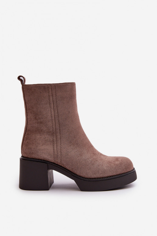 Eco Suede Women's Ankle Boots With Heel Insulated Dark Beige Meriluna Eco Suede Women's Ankle Boots With Heel Insulated Dark Beige Meriluna