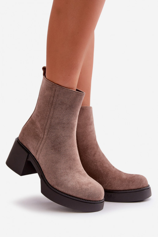 Eco Suede Women's Ankle Boots With Heel Insulated Dark Beige Meriluna Eco Suede Women's Ankle Boots With Heel Insulated Dark Beige Meriluna