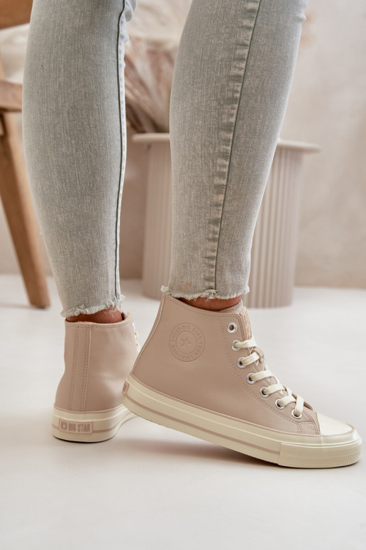 Women's Insulated Sneakers Made Of Eco Leather Beige Big Star OO274934