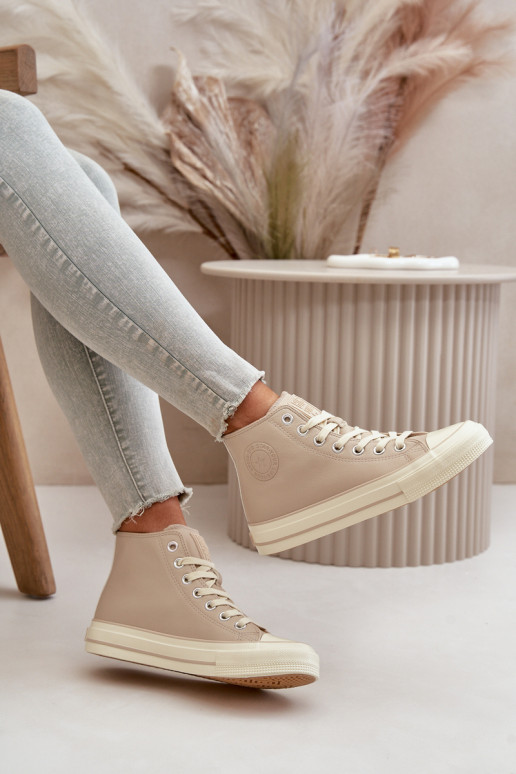 Women's Insulated Sneakers Made Of Eco Leather Beige Big Star OO274934