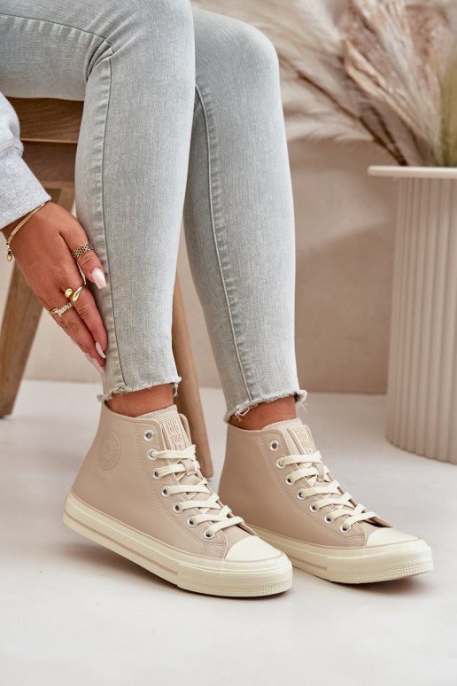 Women's Insulated Sneakers Made Of Eco Leather Beige Big Star OO274934