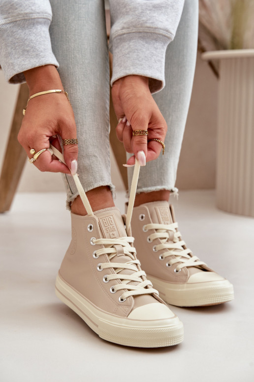 Women's Insulated Sneakers Made Of Eco Leather Beige Big Star OO274934