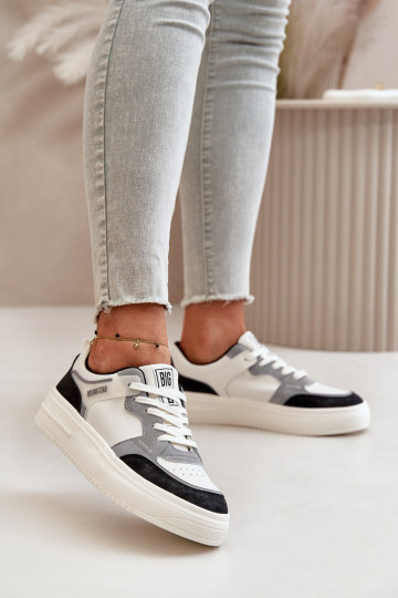 Damskie Niskie Sneakersy Z Eko Skóry Big Star OO274028 Biało-Szare 2