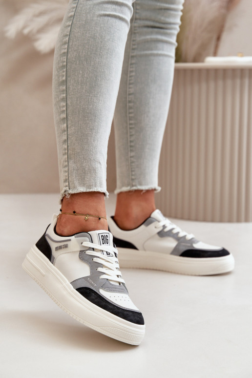 Damskie Niskie Sneakersy Z Eko Skóry Big Star OO274028 Biało-Szare