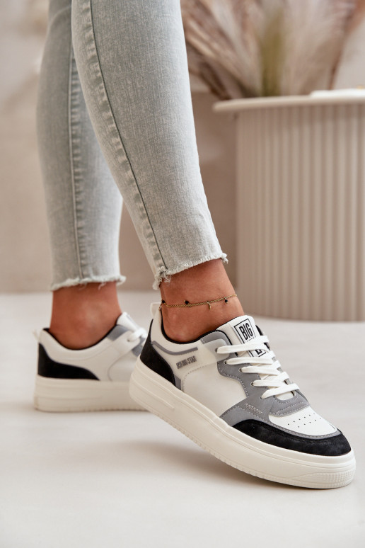 Damskie Niskie Sneakersy Z Eko Skóry Big Star OO274028 Biało-Szare