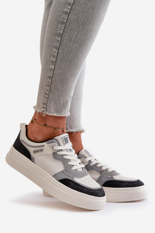 Damskie Niskie Sneakersy Z Eko Skóry Big Star OO274028 Biało-Szare