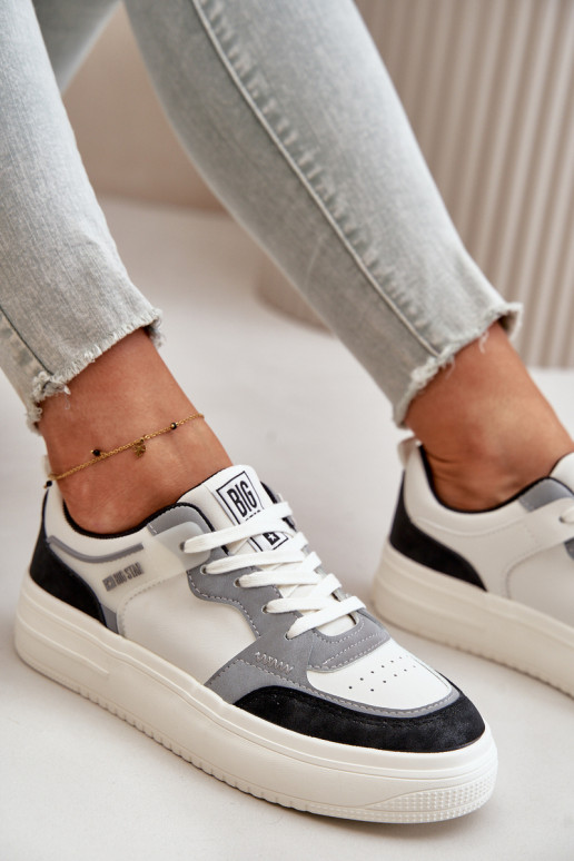 Damskie Niskie Sneakersy Z Eko Skóry Big Star OO274028 Biało-Szare