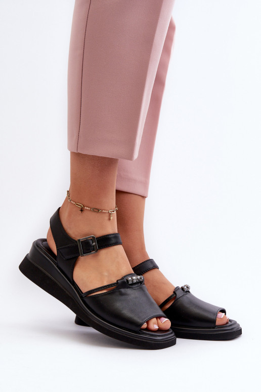 Black Women's Leather Wedge Sandals... Black Women's Leather Wedge Sandals...
