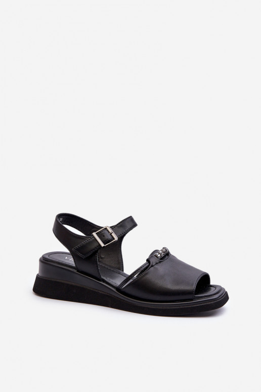 Black Women's Leather Wedge Sandals... Black Women's Leather Wedge Sandals...
