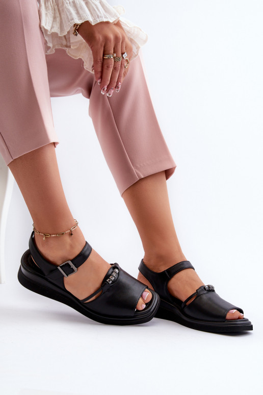 Black Women's Leather Wedge Sandals... Black Women's Leather Wedge Sandals...