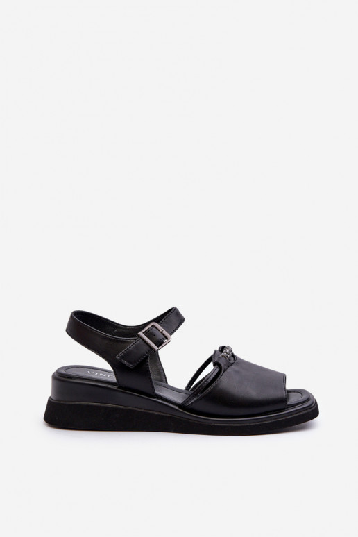 Black Women's Leather Wedge Sandals... Black Women's Leather Wedge Sandals...