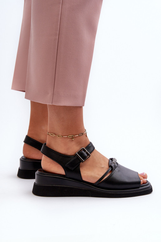 Black Women's Leather Wedge Sandals... Black Women's Leather Wedge Sandals...