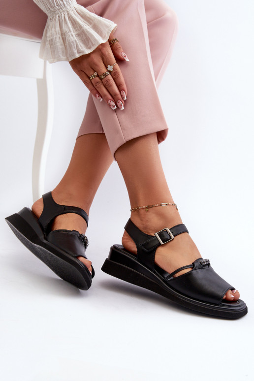 Black Women's Leather Wedge Sandals... Black Women's Leather Wedge Sandals...