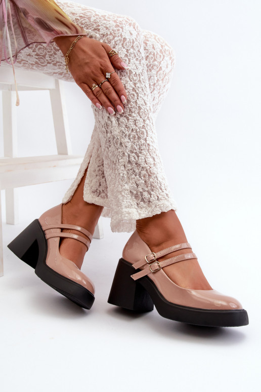 Dark Beige Patent Leather Pumps on... Dark Beige Patent Leather Pumps on...