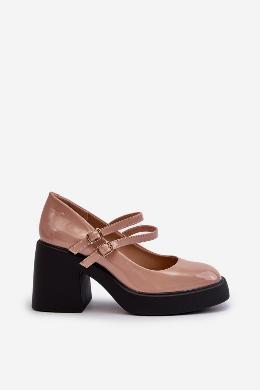 Dark Beige Patent Leather Pumps on... Dark Beige Patent Leather Pumps on...