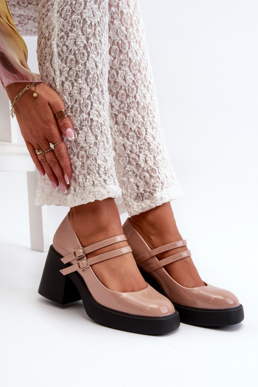 Dark Beige Patent Leather Pumps on... Dark Beige Patent Leather Pumps on...