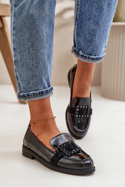 Lacquered Women's Moccasins With Decoration Black Vinceza 58389 Lacquered Women's Moccasins With Decoration Black Vinceza 58389