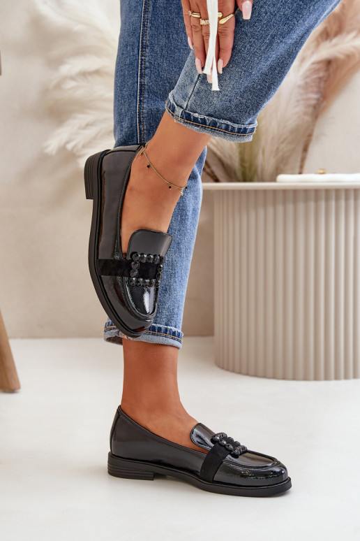 Lacquered Women's Moccasins With Decoration Black Vinceza 58389 Lacquered Women's Moccasins With Decoration Black Vinceza 58389