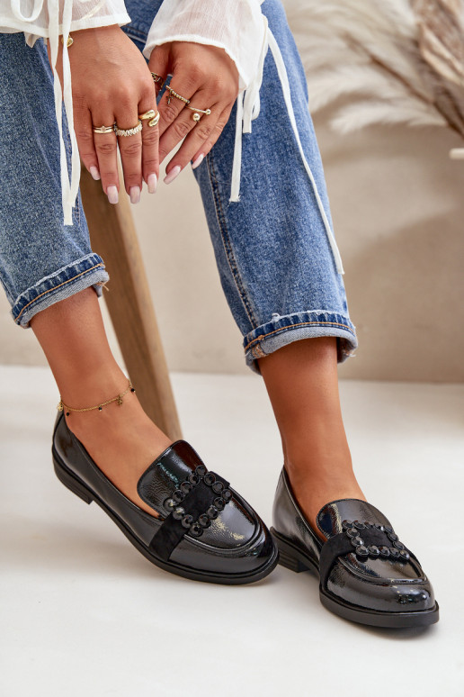Lacquered Women's Moccasins With Decoration Black Vinceza 58389 Lacquered Women's Moccasins With Decoration Black Vinceza 58389