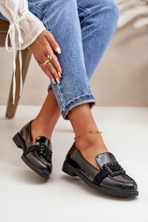 Lacquered Women's Moccasins With Decoration Black Vinceza 58389 Lacquered Women's Moccasins With Decoration Black Vinceza 58389