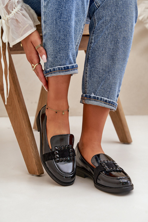 Lacquered Women's Moccasins With Decoration Black Vinceza 58389 Lacquered Women's Moccasins With Decoration Black Vinceza 58389