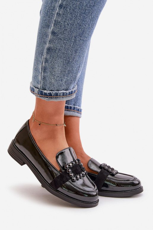 Lacquered Women's Moccasins With Decoration Black Vinceza 58389 Lacquered Women's Moccasins With Decoration Black Vinceza 58389