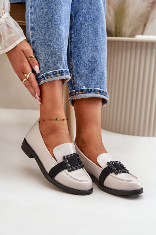 Lacquered Women's Moccasins With Decoration Light Gray Vinceza 58389