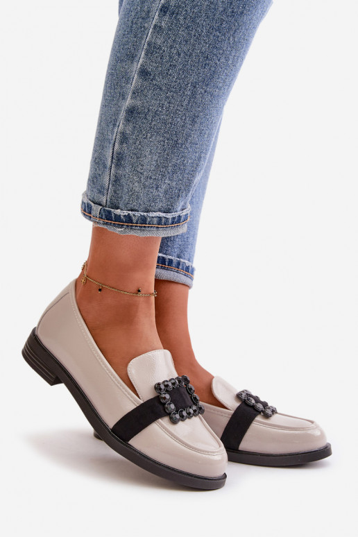 Lacquered Women's Moccasins With Decoration Light Gray Vinceza 58389