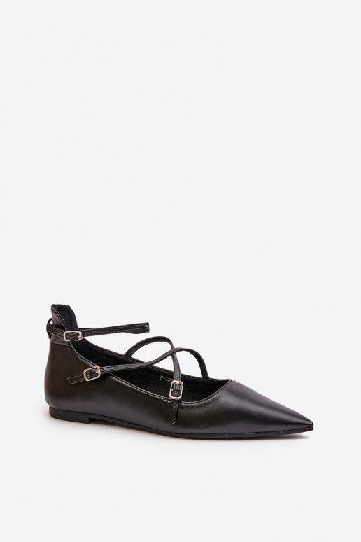 Women Ballerinas With Pointed Toes And Intertwined Straps Black Violra