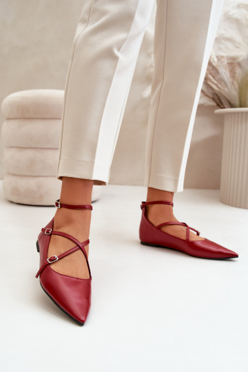 Women's Ballerinas With Pointed Toes And Intertwined Straps Burgundy Violra 2