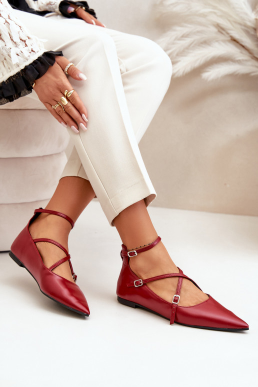 Women's Ballerinas With Pointed Toes And Intertwined Straps Burgundy Violra