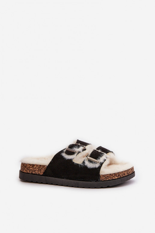 Women's Slippers With Buckles And Fur Black Ezilena
