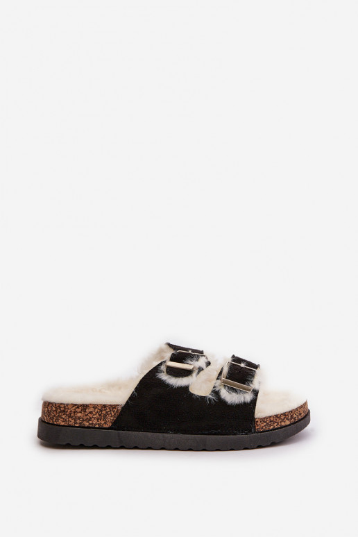 Women's Slippers With Buckles And Fur Black Ezilena