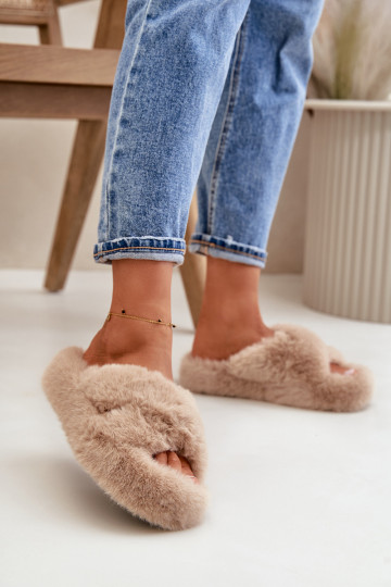 Womens Fur Slippers On Thick Sole Beige Lavitera 2