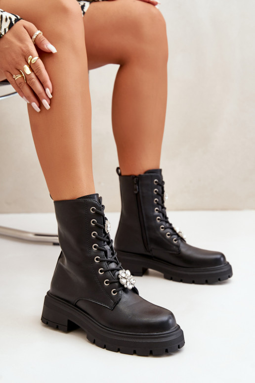 Women's Eco Leather Worker Boots With Pins Black Kristines Women's Eco Leather Worker Boots With Pins Black Kristines