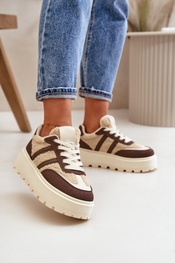 Warm Women's Platform Sneakers with Fur Brown Daivlene 2