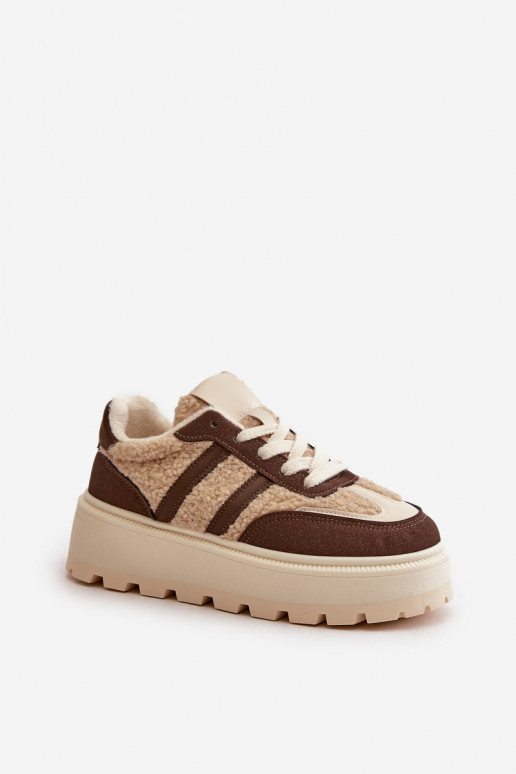Warm Women's Platform Sneakers with Fur Brown Daivlene