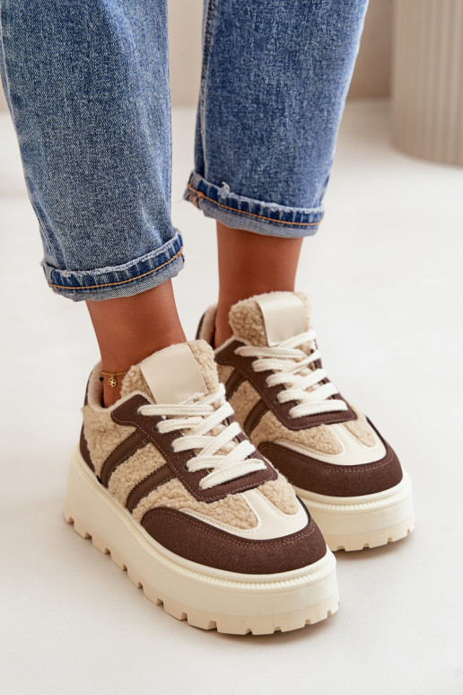 Warm Women's Platform Sneakers with Fur Brown Daivlene